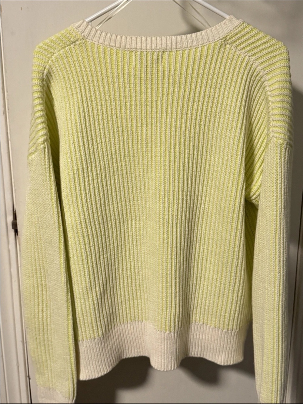 Evereve Pale Yellow Ribbed Crewneck Sweater with Cream Trim
